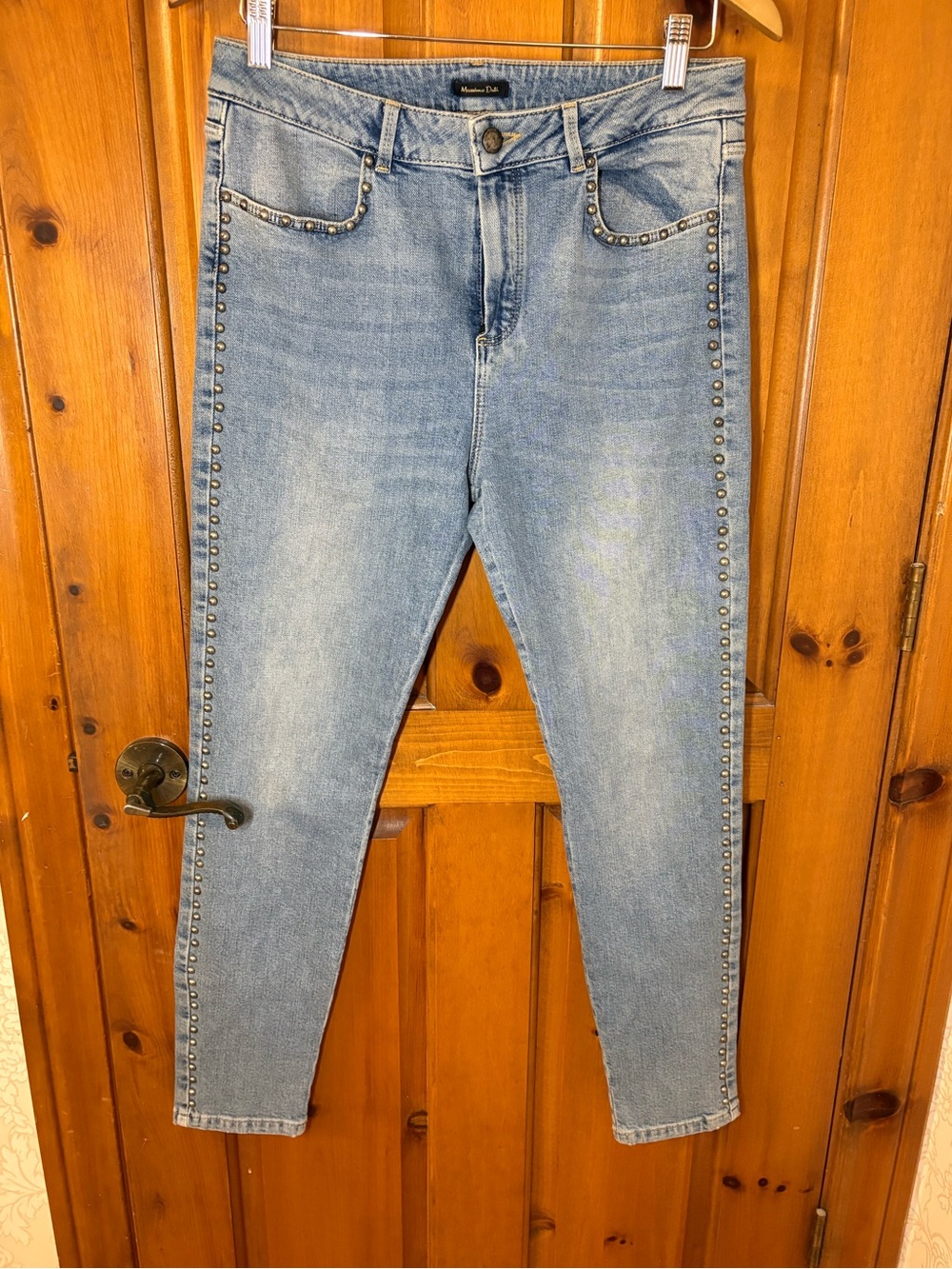 Massimo Dutti Light Blue Skinny Jeans with Stud Trim